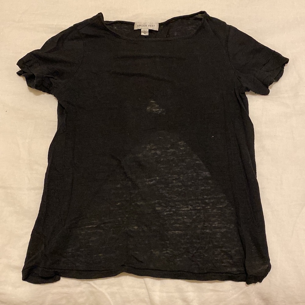 Amour Vert - Black Linen Top - Scoop on Back - XS - Solid Condition